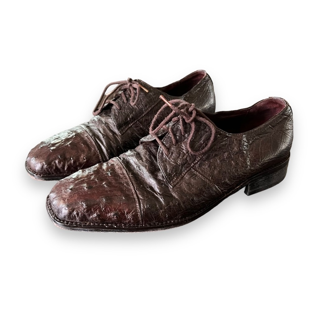 Monticelli Ostrich Leather Oxfords Shoes Men's 9M Brown